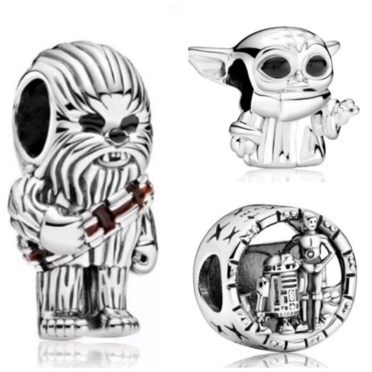 3 Disney Star Wars C-3po And R2-D2, Baby Yoda The Child Bead Charm Bundle Set